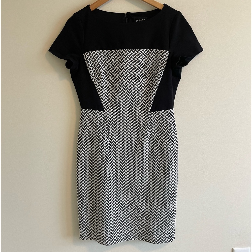 Size M Adrianna Papell Bodycon Houndstooth Patterned Business Dress